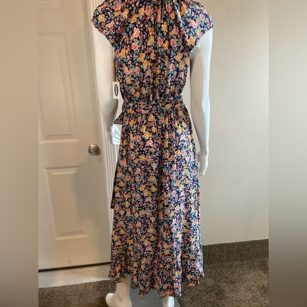 Old Navy~NWT~Multi-Color Floral Print~Ruffle Wrap Midi Dress~Cap Sleeves~Size S - Picture 14 of 15